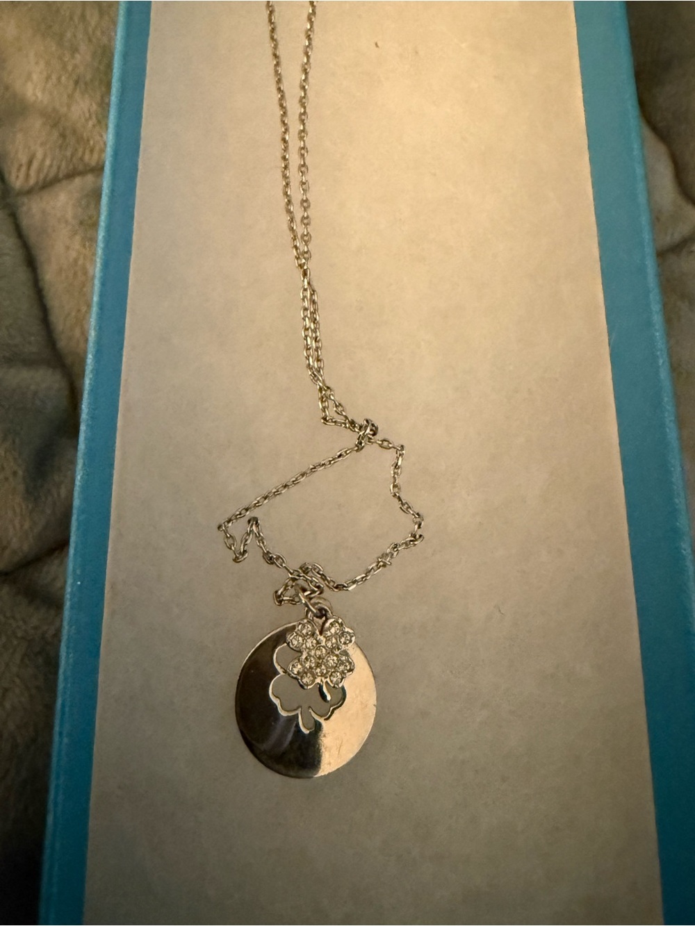 Lucky Shamrock Touchstone w Swarovski Crystals Pendant Necklace